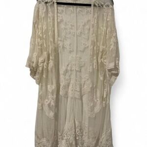 Dizzy Gal Kimono Cardigan Womens Large Ivory Excellent Floral Lace Boho Sheer